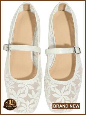Women's Mesh Ballet Flats Square Toe Comfortable Dress Bridal Wedding Shoes